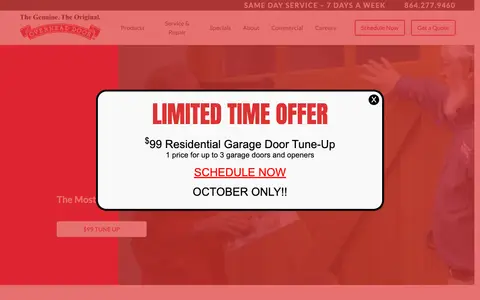 Home page of overheaddoorgreenville.com, a client site credited to Lifted Logic