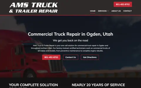 Home page of amstruckandtrailerrepair.com, a client site credited to Lift Marketing Group