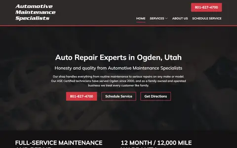 Home page of automotivemaintenancespecialists.com, a client site credited to Lift Marketing Group