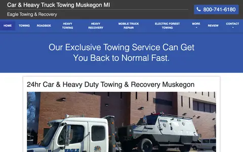 Home page of eagletowing.us, a client site credited to Lift Marketing Group