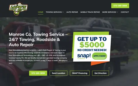 Home page of lupostowing.com, a client site credited to Lift Marketing Group
