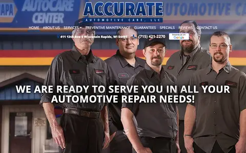 Home page of accurateautomotivecarellc.com, a client site credited to Local Internet