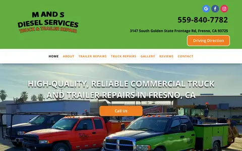 Home page of mandsdiesel.com, a client site credited to LocalPull