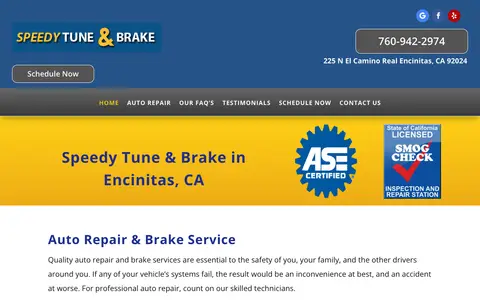 Home page of speedytuneandbrakeencinitas.com, a client site credited to LocalPull