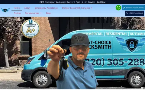 Home page of firstchoice24hrlocksmith.com, a client site credited to Media Group Marketing