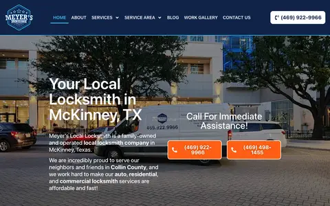 Home page of meyerslocallocksmith.com, a client site credited to Media Group Marketing