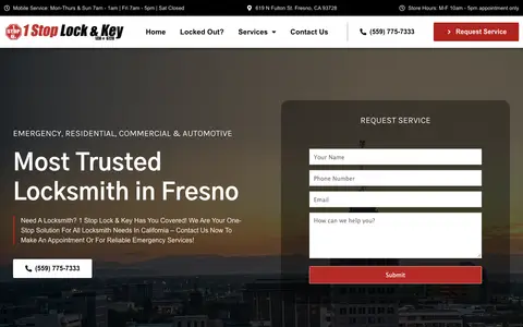 Home page of 1stoplockandkey.com, a client site credited to MI Digital Solution