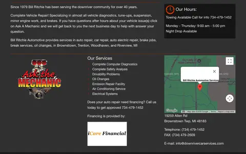 Home page of downrivercarservices.com, a client site credited to MI Digital Solution