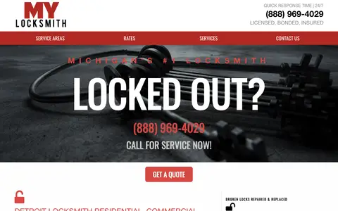 Home page of mylocksmithmi.com, a client site credited to MI Digital Solution