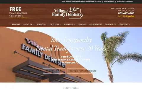Home page of dentistryventura.com, a client site credited to Miso Web Design