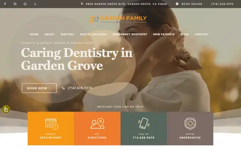 Home page of gardenfamilydental.com, a client site credited to Miso Web Design