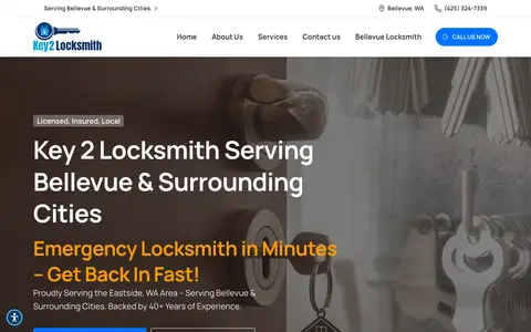 Home page of key2locksmith.com, a client site credited to Miso Web Design