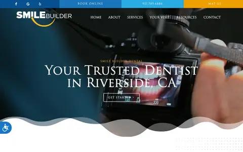 Home page of smilebuilderdental.com, a client site credited to Miso Web Design
