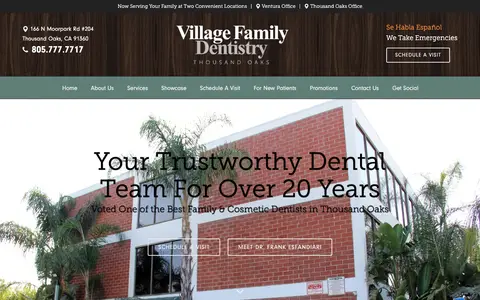 Home page of yourthousandoaksdentist.com, a client site credited to Miso Web Design