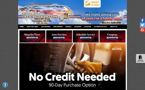 Home page of americancarandtruckcare.com, a client site credited to Net Driven