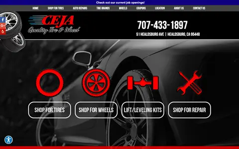 Home page of cejaqualitytires.net, a client site credited to Net Driven