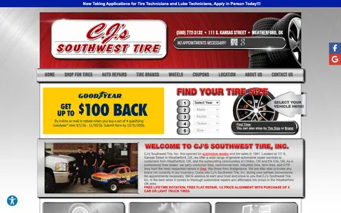 Home page of cjssouthwesttire.com, a client site credited to Net Driven