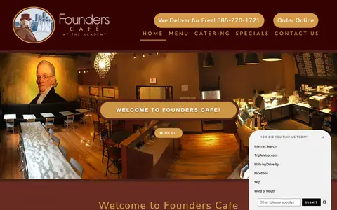 Home page of founderscaferochester.com, a client site credited to NEXT! Digital Ad Agency