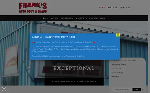 Home page of franksautobody.net, a client site credited to NEXT! Digital Ad Agency