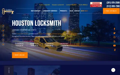 Home page of golden-locksmith-tx.com, a client site credited to ORAIKO