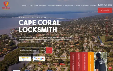 Home page of topkeylocksmith.com, a client site credited to ORAIKO