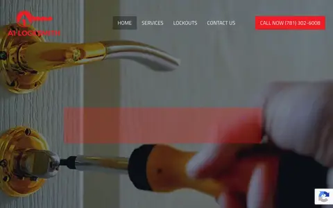 Home page of a1locksmithma.com, a client site credited to Partners In Local Search