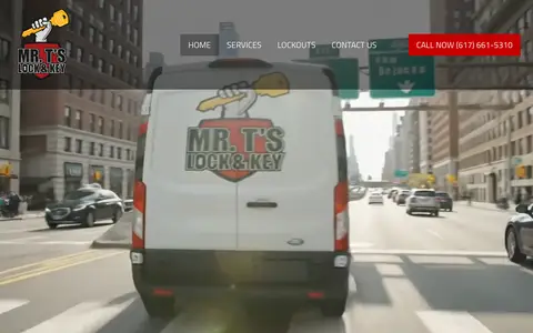 Home page of mrtslocksmithma.com, a client site credited to Partners In Local Search