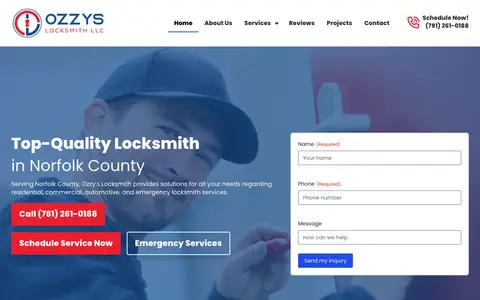 Home page of ozzyslocksmith.com, a client site credited to Partners In Local Search