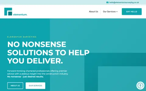 Home page of elementumsurveying.co.uk, a client site credited to Pixelbricks