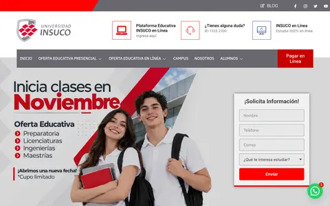 Home page of insuco.edu.mx, a client site credited to Planeta Web