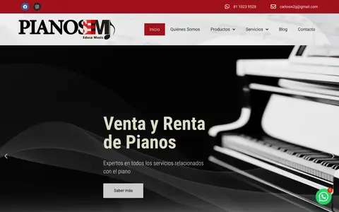 Home page of pianosenventa.com, a client site credited to Planeta Web