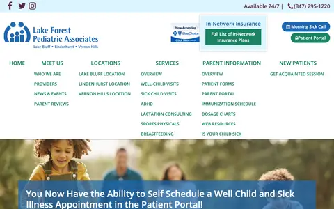 Home page of lakeforestpediatrics.com, a client site credited to Practis