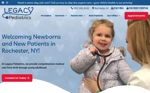 Home page of legacypediatrics.com, a client site credited to Practis