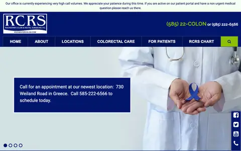 Home page of rochestercolon.com, a client site credited to Practis