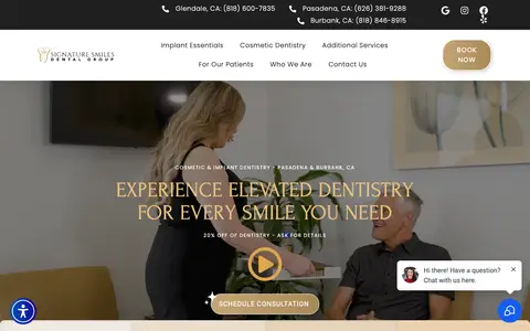 Home page of signaturesmilesdentalgroup.com, a client site credited to Progressive Dental Marketing