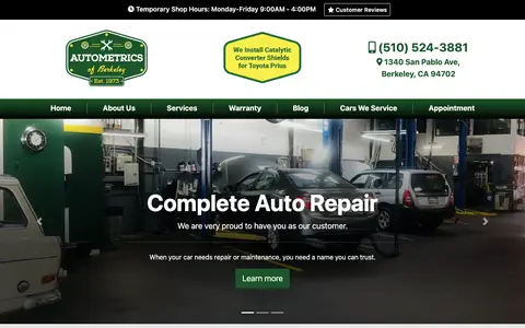 Home page of autometricsofberkeley.com, a client site credited to Ready Power Market
