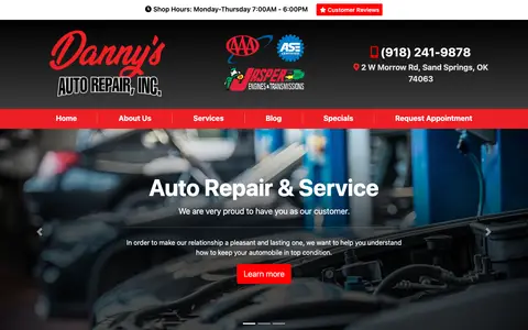 Home page of dannysautorepairok.com, a client site credited to Ready Power Market