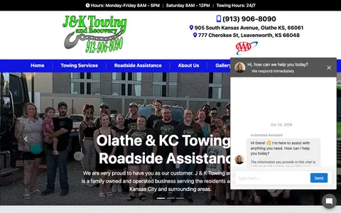 Home page of jktowingkc.com, a client site credited to Ready Power Market