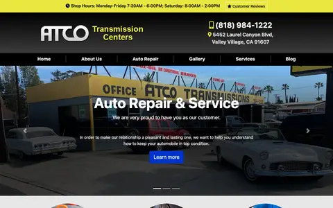 Home page of myatcotransmission.com, a client site credited to Ready Power Market