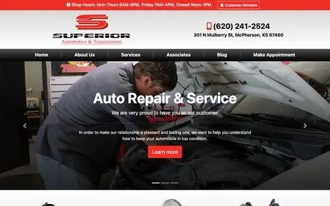Home page of superiorautomotiveandtrans.com, a client site credited to Ready Power Market