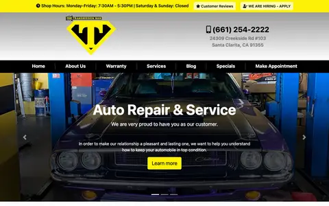 Home page of thetransmissionman.com, a client site credited to Ready Power Market