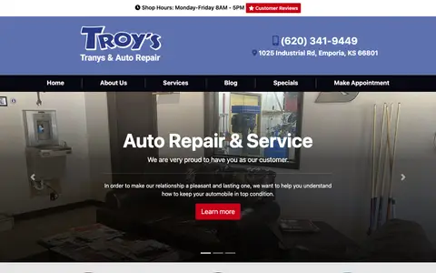 Home page of troystranys.com, a client site credited to Ready Power Market