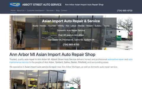 Home page of abbottstreetauto.com, a client site credited to RobMax Web Solutions