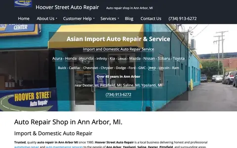 Home page of hooverstreetauto.com, a client site credited to RobMax Web Solutions