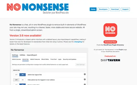 Home page of nononsensewp.com, a client site credited to Room 34 Creative Services