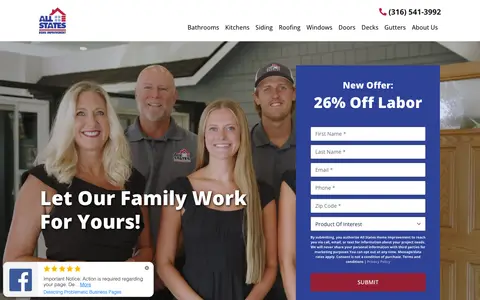 Home page of allstateshomeimprovement.com, a client site credited to RYNO Strategic Solutions