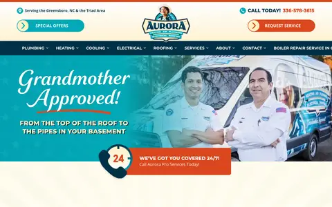 Home page of auroraproservices.com, a client site credited to RYNO Strategic Solutions
