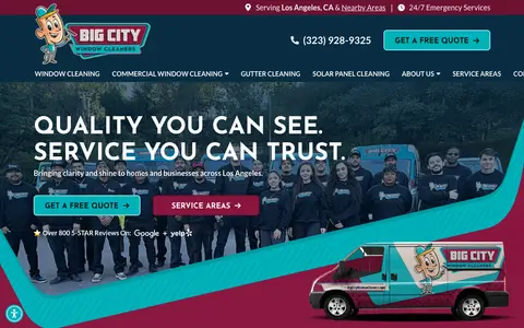 Home page of bigcitywindowcleaners.com, a client site credited to RYNO Strategic Solutions