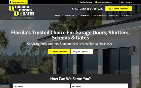 Home page of danddgaragedoors.com, a client site credited to RYNO Strategic Solutions