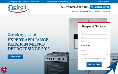 Home page of detroit-appliance.com, a client site credited to RYNO Strategic Solutions